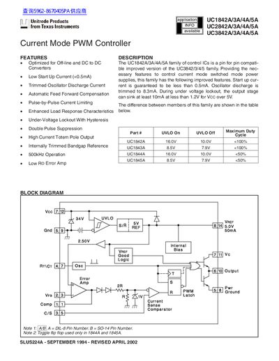 unitrode UC1842A/3A/4A/5A UC2842A/3A/4A/5A UC3842A/3A/4A/5A data sheet - cover page