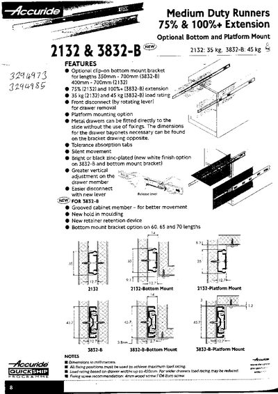 Accuride 2132 and 3832-B Medium Duty Drawer Runner Product Leaflet - cover page