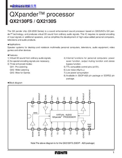 Rohm QX2130FS/QX2130S Datasheet - cover page