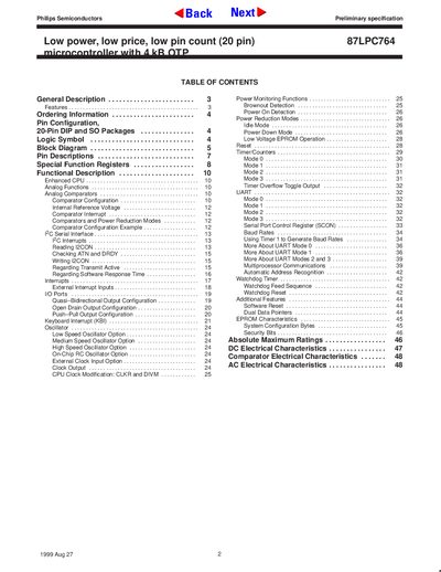 Philips 87LPC764 Microcontroller Datasheet - cover page
