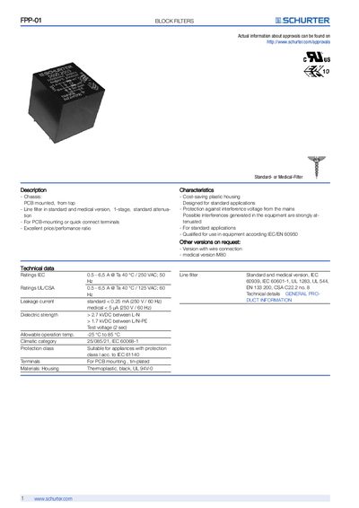 SCHURTER FPP-01 Block Filters Datasheet - cover page