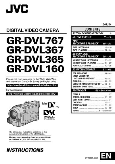 JVC GR-DVL767/GR-DVL367/GR-DVL365/GR-DVL160 Digital Video Camera User Manual - cover page
