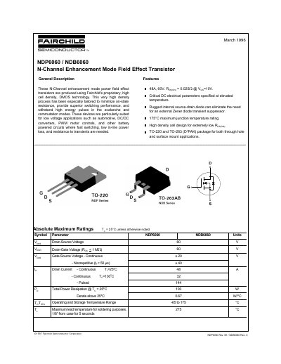 Fairchild NDP6060/NDB6060 Datasheet - cover page