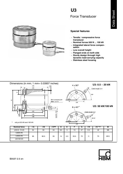HBM U3 Force Transducer Datasheet - cover page
