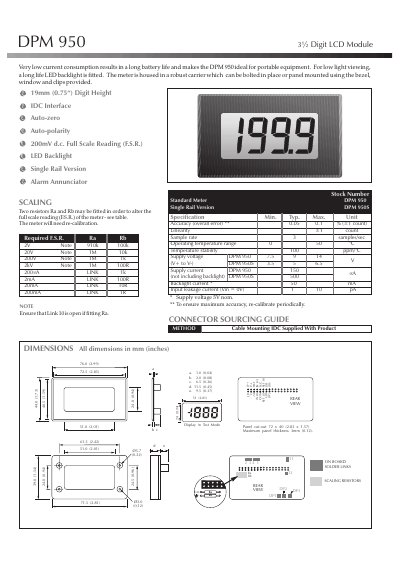 Lascar DPM 950 Dimensions and Connector Sourcing Guide - cover page