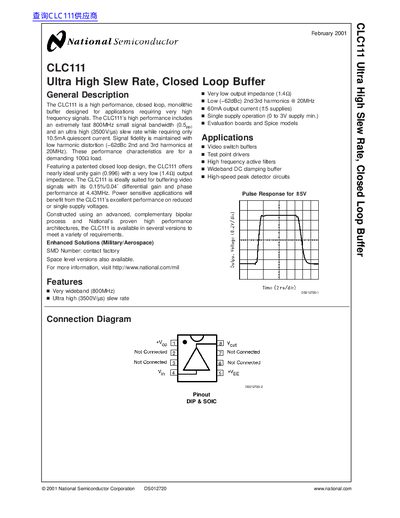 National Semiconductor CLC111 Ultra High Slew Rate Closed Loop Buffer Datasheet - cover page