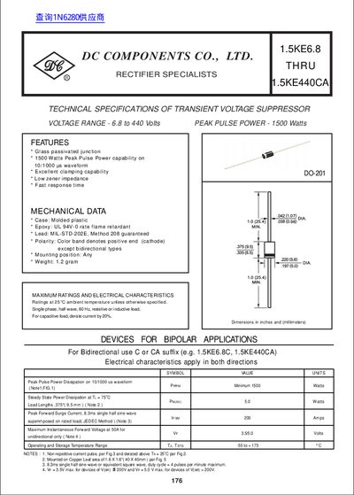 DC COMPONENTS CO. LTD 1.5KE6.8 THRU 1.5KE440CA - cover page