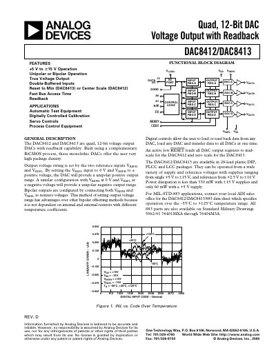 Analog Devices DAC8412/DAC8413 Quad 12‑Bit DAC Voltage Output with Readback Datasheet