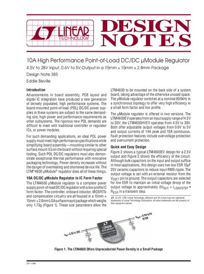 Linear Technology LTM4600 uModule Regulator Design Note 385 - cover page