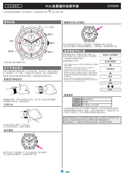 Citizen YF20 Smartwatch Simple Operation Manual - cover page