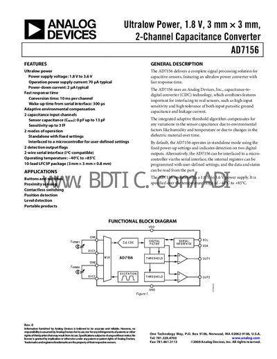 Analog Devices AD7156 Capacitive Converter Datasheet - cover page