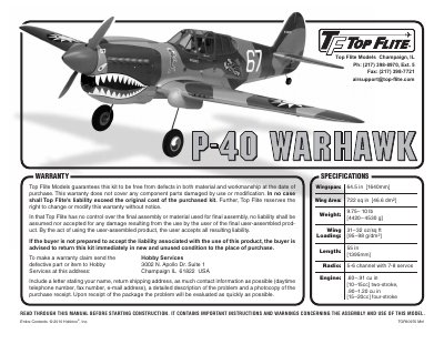 Top Flite Models TOPA0970 P-40 Warhawk ARF Assembly and Operation Manual - cover page
