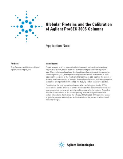 Agilent ProSEC 300S Columns Calibration Application Note - cover page