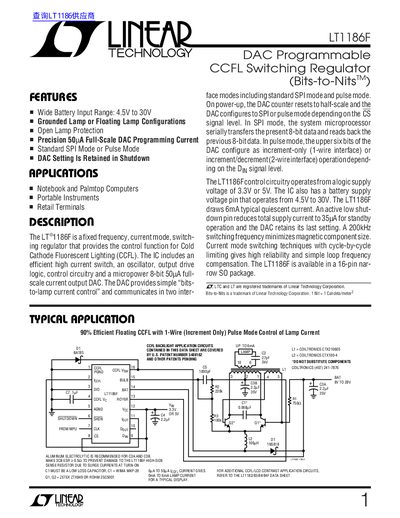 Linear Technology LT1186F CCFL Switching Regulator Datasheet