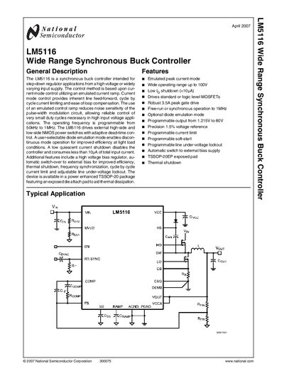 National Semiconductor LM5116 Datasheet - cover page