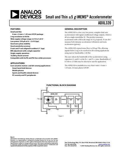 Analog Devices ADXL320 Accelerometer Handbook - cover page