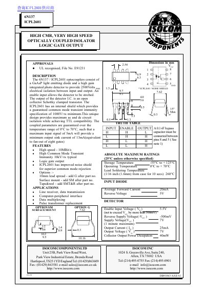 ISOCOM 6N137/ICPL2601 Manual - cover page