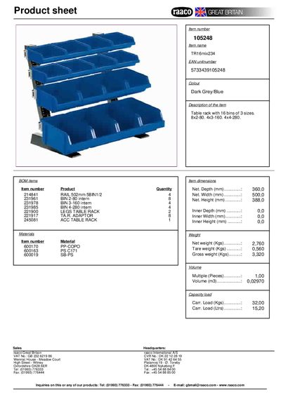 RAACO Item number 105248 Item name TR16mix234 EAN unitnumber 5733439105248 handbook - cover page