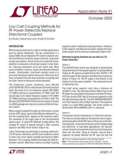 Linear Technology AN91-1 Low Cost Coupling Methods Application Note - cover page