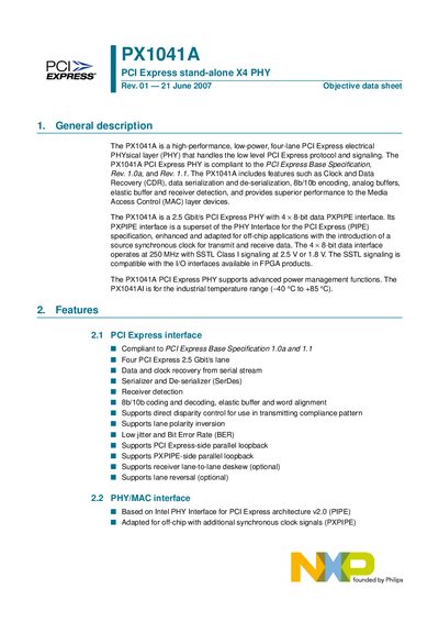 NXP PX1041A Datasheet  - cover page