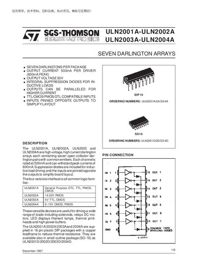 STMICROELECTRONICS ULN2001A-ULN2002A handbook - cover page