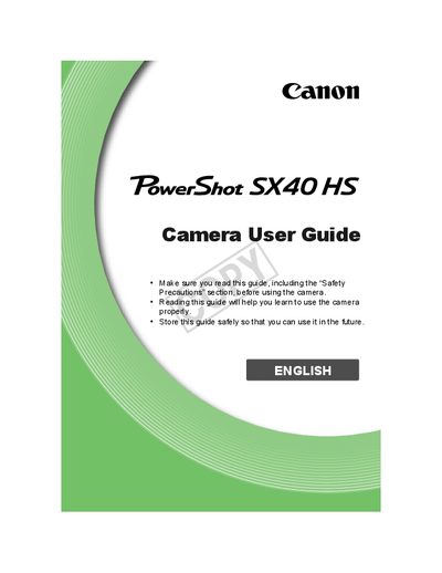 Canon PowerShot SX40 HS Camera User Guide - cover page