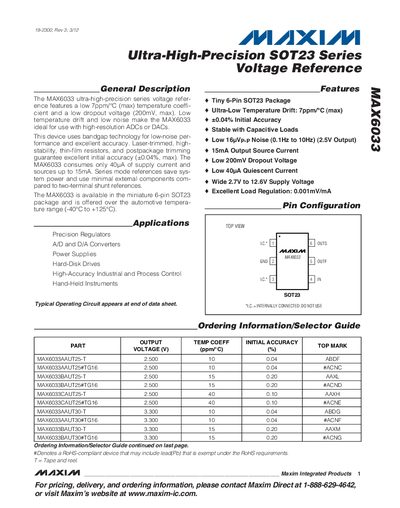 Maxim MAX6033 Ultra-High-Precision SOT23 Series Voltage Reference Datasheet - cover page