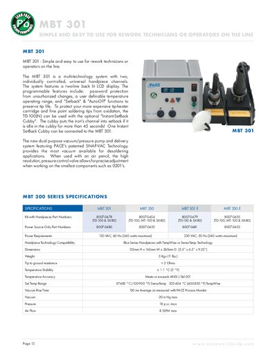 PACE MBT 301 Rework Station User Manual - cover page