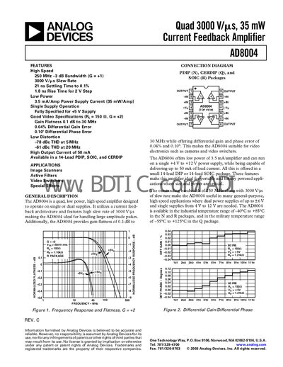 Analog Devices AD8004 Datasheet - cover page