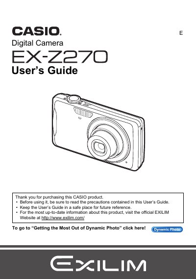 Casio EX-Z270 Digital Camera User's Guide - cover page