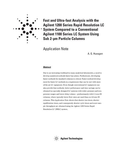 Agilent Fast Ultra-Fast Analysis Using the Agilent 1200 Series Rapid Resolution LC System Compared to a Conventional Agilent 1100 Series LC System - cover page