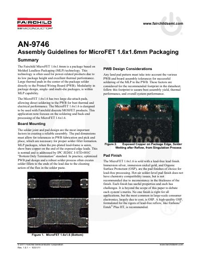 Fairchild MicroFET 1.6x1.6mm Assembly Guidelines Application Note