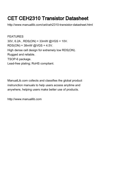 CET CEH2310 N-Channel MOSFET Datasheet - cover page