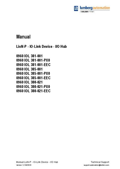 Belden LioN-P 0960 IOL 381-001 IO-Link Device I/O Hub User Manual - cover page