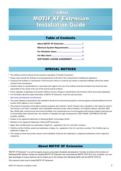 Yamaha MOTIF XF Extension Owner's Manual - cover page