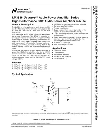 National Semiconductor LM3886 Audio Power Amplifier Handbook - cover page