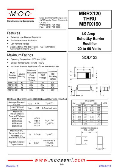 MCC MBRX120 THRU MBRX160 Manual - cover page