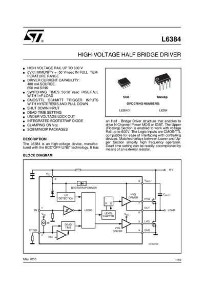 STMicroelectronics L6384 High-Voltage Half Bridge Driver Datasheet - cover page