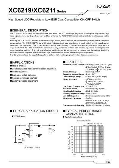 Torex XC6219/XC6211 Series High Speed LDO Regulators Datasheet - cover page