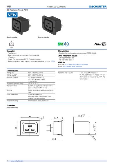 Schurter 4797 IEC Appliance Plug J Product Leaflet - cover page