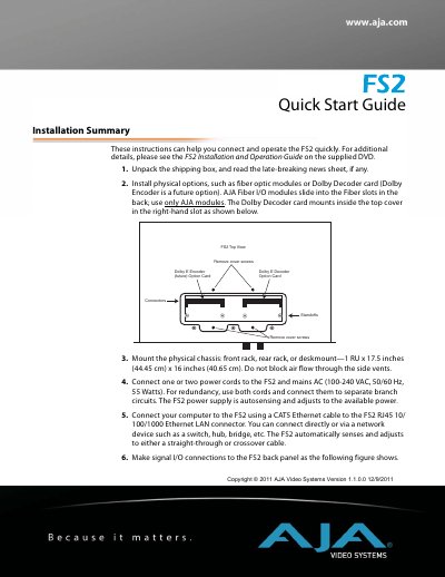 AJA FS2 Quick Start Guide