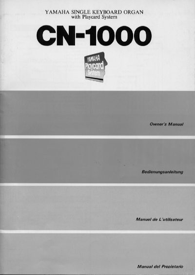 Yamaha CN-1000 Single Keyboard Organ Owner's Manual