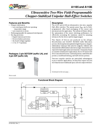 Allegro A1185 and A1186 Datasheet - cover page