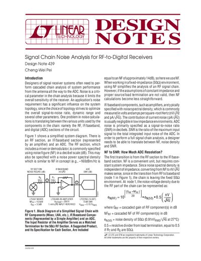 Linear Technology Design Note 439 Signal Chain Noise Analysis for RF-to-Digital Receivers - cover page