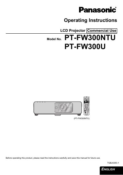Panasonic PT-FW300U LCD Projector Operating Instructions - cover page