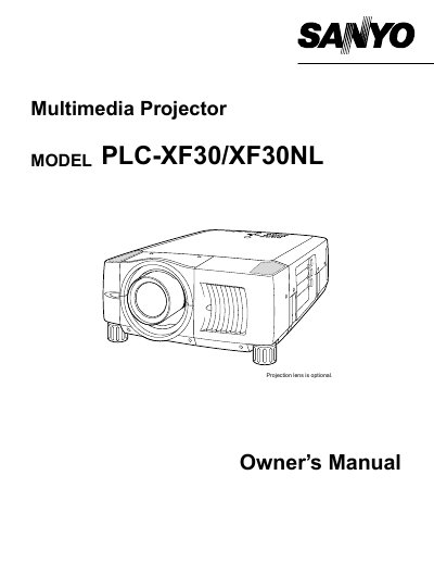 Sanyo PLC-XF30/XF30NL Multimedia Projector Owner's Manual