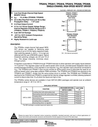 Texas Instruments TPS2816/TPS2817/TPS2818/TPS2819/TPS2828/TPS2829 Datasheet - cover page