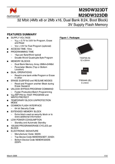 Numonyx M29DW323DT M29DW323DB Datasheet - cover page