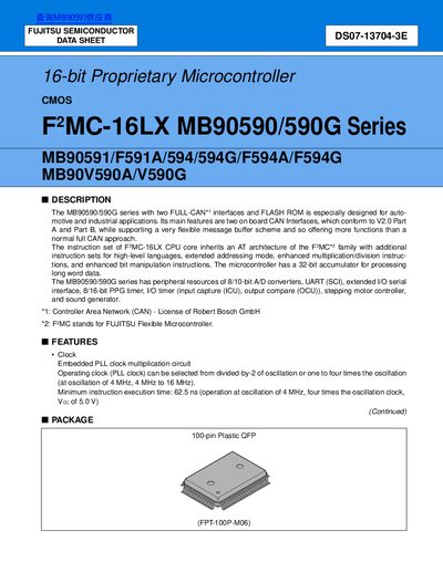 Fujitsu Semiconductor MB90590/590G Series Datasheet - cover page