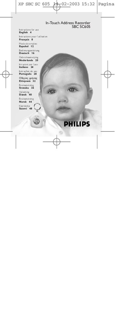 Philips SBC SC605 In-Touch Address Recorder User Manual - cover page